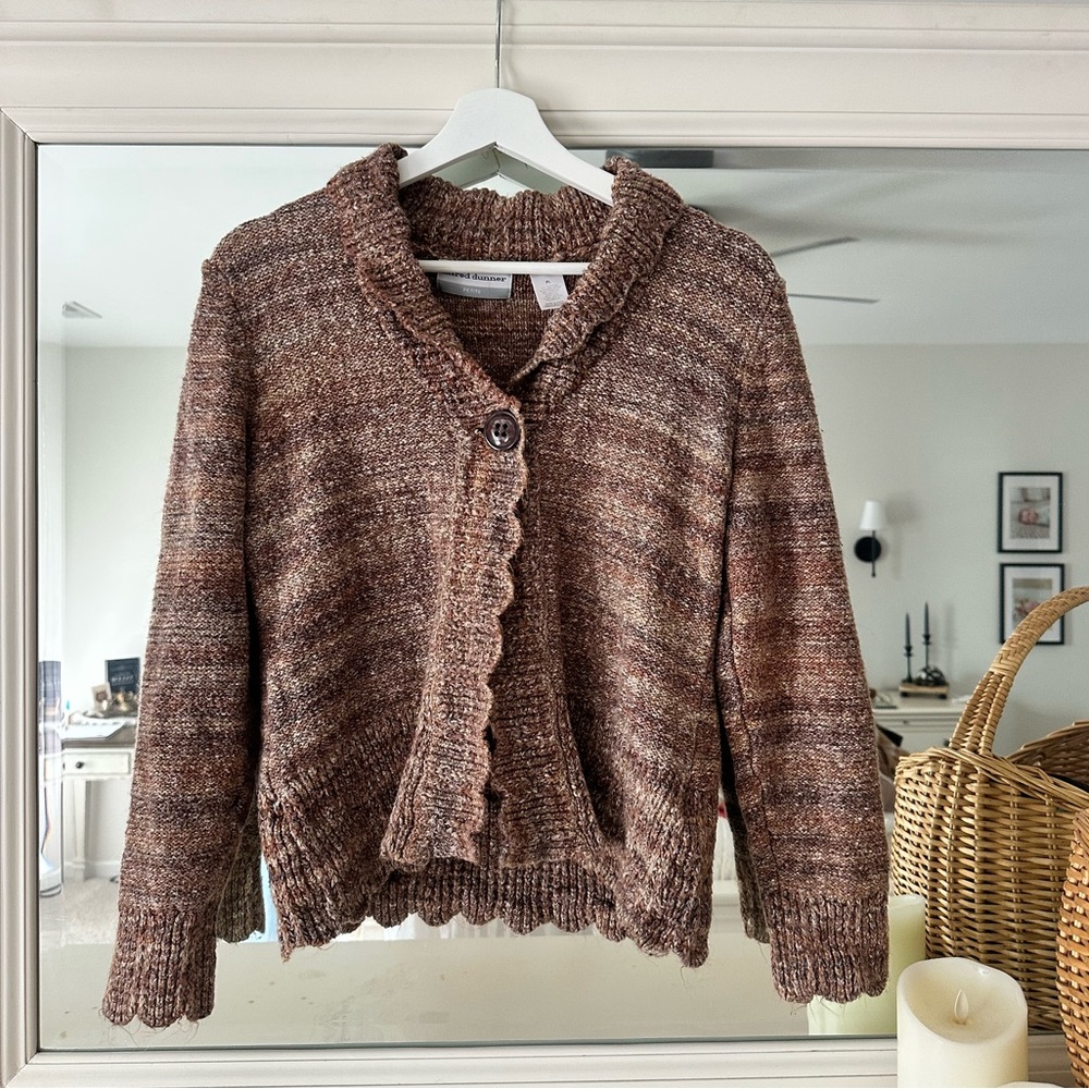 Alfred Dunner Multi-Tone Scalloped Cardigan Sweater